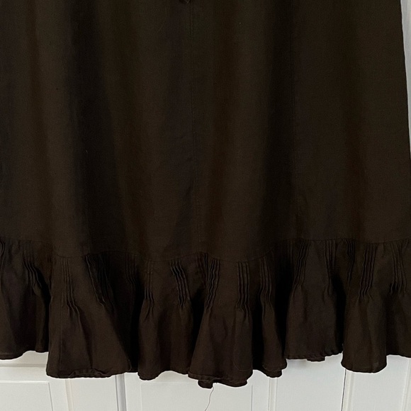 Liz Claiborne Brown Maxi Skirt 100% Linen Pintucked Ruffle Size 6 - Picture 2 of 9